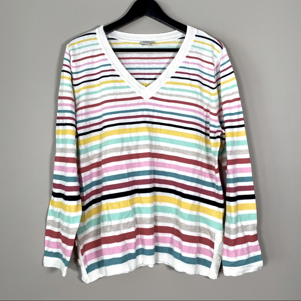 TALBOTS Petite V-Neck long sleeves Candy Stripes Sweater in size XL